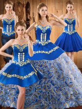 Great Sweetheart Sleeveless Ball Gown Prom Dress With Train Sweep Train Embroidery Multi-color Satin and Fabric With Rolling Flowers