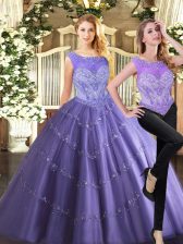 Beauteous Sleeveless Tulle Floor Length Zipper Quinceanera Gown in Lavender with Beading