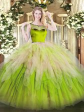 Glamorous Sleeveless Floor Length Beading and Ruffles Zipper Quinceanera Gowns with Multi-color