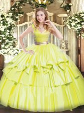 Artistic Sleeveless Beading and Ruffled Layers Zipper Quinceanera Gown