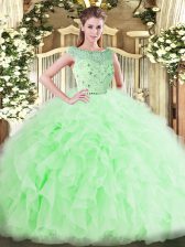 Simple Apple Green Zipper Sweet 16 Dresses Beading and Ruffles Sleeveless Floor Length