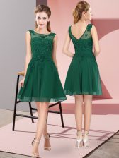 Fabulous Scoop Sleeveless Zipper Dama Dress for Quinceanera Dark Green Chiffon