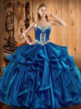 Stunning Sleeveless Embroidery and Ruffles Lace Up Quinceanera Gowns