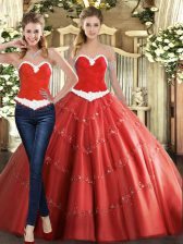 Low Price Beading Sweet 16 Quinceanera Dress Coral Red Lace Up Sleeveless Floor Length
