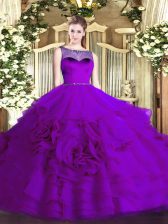 Discount Scoop Sleeveless Organza Sweet 16 Dresses Beading and Ruffled Layers Zipper