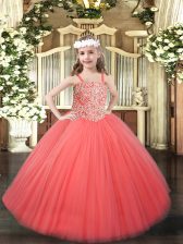  Straps Sleeveless Tulle Little Girls Pageant Dress Beading Lace Up