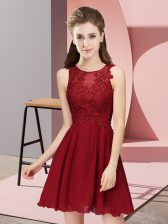 Trendy Wine Red Scoop Neckline Appliques Dama Dress for Quinceanera Sleeveless Zipper