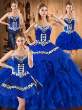 Fancy Floor Length Ball Gowns Sleeveless Blue Quinceanera Dresses Lace Up
