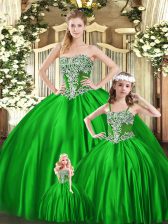 Custom Fit Strapless Sleeveless Lace Up Quinceanera Gown Green Organza