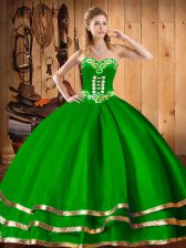 Custom Design Floor Length Lace Up 15 Quinceanera Dress Dark Green for Military Ball and Sweet 16 and Quinceanera with Embroidery