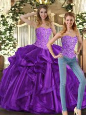  Beading and Ruffles Sweet 16 Dress Eggplant Purple Lace Up Sleeveless Floor Length