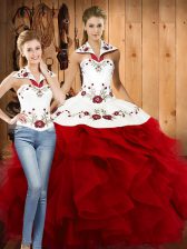 Stunning Floor Length Two Pieces Sleeveless Wine Red Quinceanera Dress Lace Up