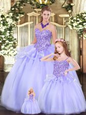 Glamorous Tulle Sweetheart Sleeveless Lace Up Beading Sweet 16 Dresses in Lavender