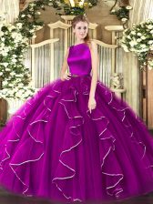  Fuchsia Sleeveless Ruffles Floor Length Sweet 16 Dresses