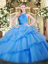 Romantic Scoop Sleeveless Zipper Sweet 16 Dress Baby Blue Organza