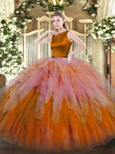 Best Multi-color Organza Clasp Handle Ball Gown Prom Dress Sleeveless Floor Length Ruffles