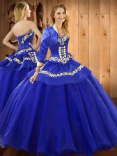 Excellent Blue Ball Gowns Ruffles 15 Quinceanera Dress Lace Up Tulle Sleeveless Floor Length