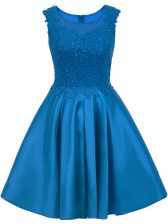 Traditional Scoop Sleeveless Zipper Quinceanera Court Dresses Blue Satin