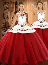 Flare Halter Top Sleeveless Lace Up Quinceanera Dress Wine Red Satin and Tulle