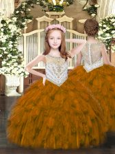 Brown Scoop Neckline Beading Pageant Dresses Sleeveless Zipper