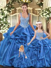 Adorable Tulle Sleeveless Floor Length Sweet 16 Quinceanera Dress and Beading and Ruffles