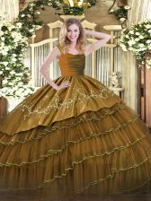  Embroidery and Ruffled Layers Quinceanera Dresses Brown Zipper Sleeveless Floor Length