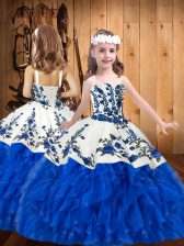  Straps Sleeveless Lace Up Kids Formal Wear Blue And White Organza
