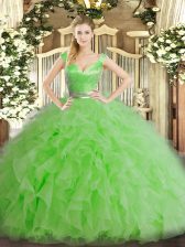 Glamorous Ball Gowns Quinceanera Dresses Green V-neck Organza Sleeveless Floor Length Zipper