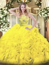 Colorful Gold Ball Gowns Beading and Ruffles Quinceanera Dress Zipper Tulle Sleeveless Floor Length