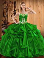 Beautiful Sweetheart Sleeveless Organza Sweet 16 Quinceanera Dress Embroidery and Ruffles Lace Up