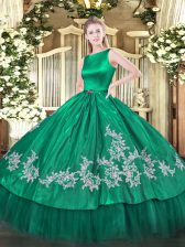 High Class Satin and Tulle Sleeveless Floor Length Sweet 16 Dress and Embroidery