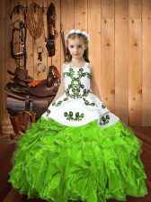  Straps Neckline Embroidery and Ruffles Kids Formal Wear Sleeveless Lace Up