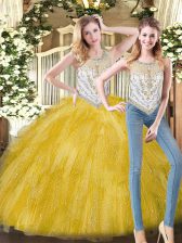  Floor Length Ball Gowns Sleeveless Yellow 15 Quinceanera Dress Zipper