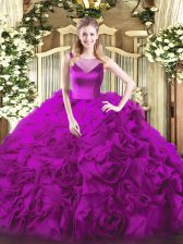 Suitable Fuchsia Sleeveless Beading Floor Length Quinceanera Gowns