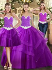 Most Popular Sweetheart Sleeveless Organza Sweet 16 Dresses Appliques Lace Up