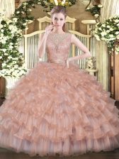 Fashionable Sleeveless Beading and Ruffled Layers Backless Sweet 16 Dresses