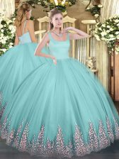  Straps Sleeveless Zipper 15th Birthday Dress Aqua Blue Tulle