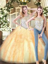 Great Organza Sleeveless Floor Length 15th Birthday Dress and Beading and Ruffles