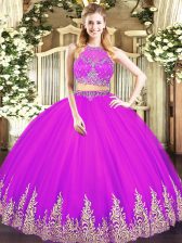 Noble Floor Length Fuchsia 15th Birthday Dress Scoop Sleeveless Zipper