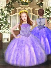  Scoop Sleeveless Organza Child Pageant Dress Beading and Ruffles Zipper