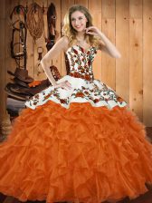  Orange Red Ball Gowns Embroidery and Ruffles 15 Quinceanera Dress Lace Up Organza Sleeveless Asymmetrical