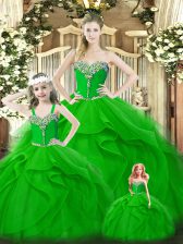 Luxurious Ball Gowns Quinceanera Dress Green Sweetheart Organza Sleeveless Floor Length Lace Up
