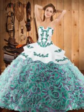  Embroidery Quince Ball Gowns Multi-color Lace Up Sleeveless With Train Sweep Train