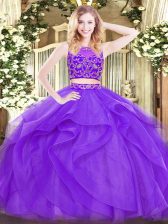Latest Lavender Scoop Zipper Beading and Ruffles Quinceanera Dress Sleeveless