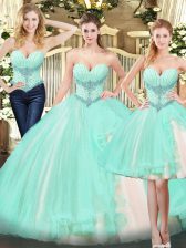  Apple Green Lace Up Sweetheart Beading and Ruffles Sweet 16 Dresses Organza Sleeveless