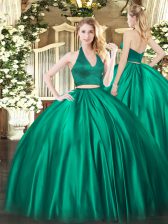  Dark Green Vestidos de Quinceanera Military Ball and Sweet 16 and Quinceanera with Ruching Halter Top Sleeveless Zipper