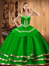  Sleeveless Organza Floor Length Lace Up Sweet 16 Dress in Green with Embroidery