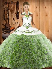  Multi-color Halter Top Lace Up Embroidery Vestidos de Quinceanera Sweep Train Sleeveless