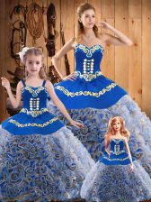  Embroidery Ball Gown Prom Dress Multi-color Lace Up Sleeveless Sweep Train
