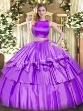  Sleeveless Criss Cross Floor Length Ruffled Layers Vestidos de Quinceanera